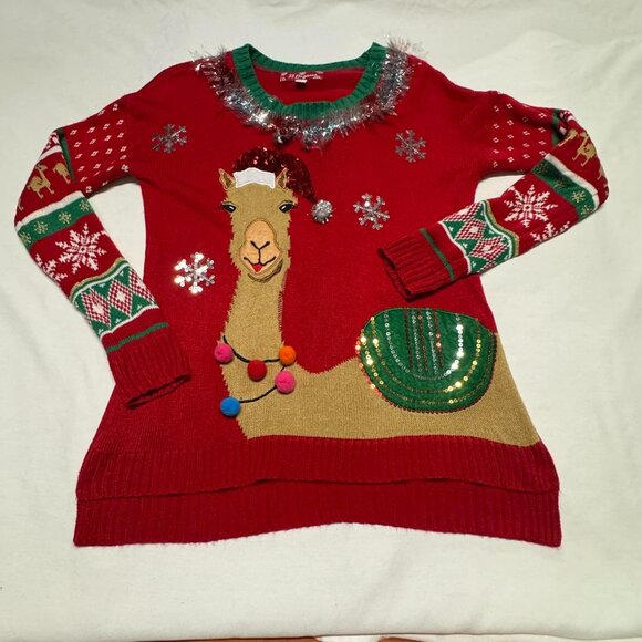ugly christmas sweater 33 degrees llama red Size M - Picture 1 of 12